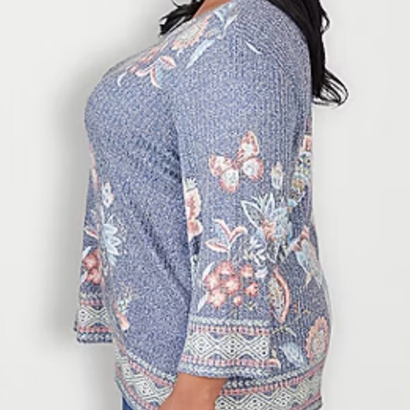 Alfred Donner Tee Top - Size Large Petite Summer Lightweight Floral Office Wear - Picture 9 of 9